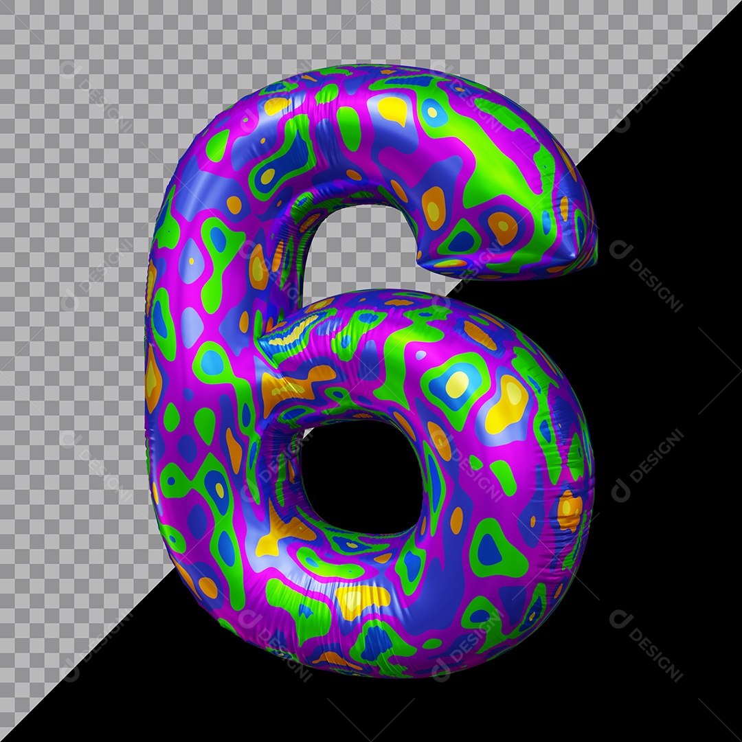 Número 3D 6 Colorido Para Composição PSD