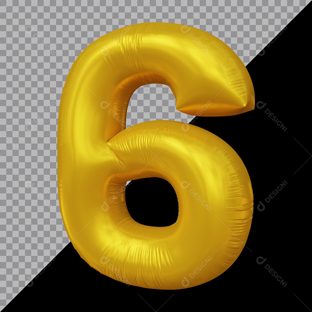 Número 3D 6 Dourado Para Composição PSD