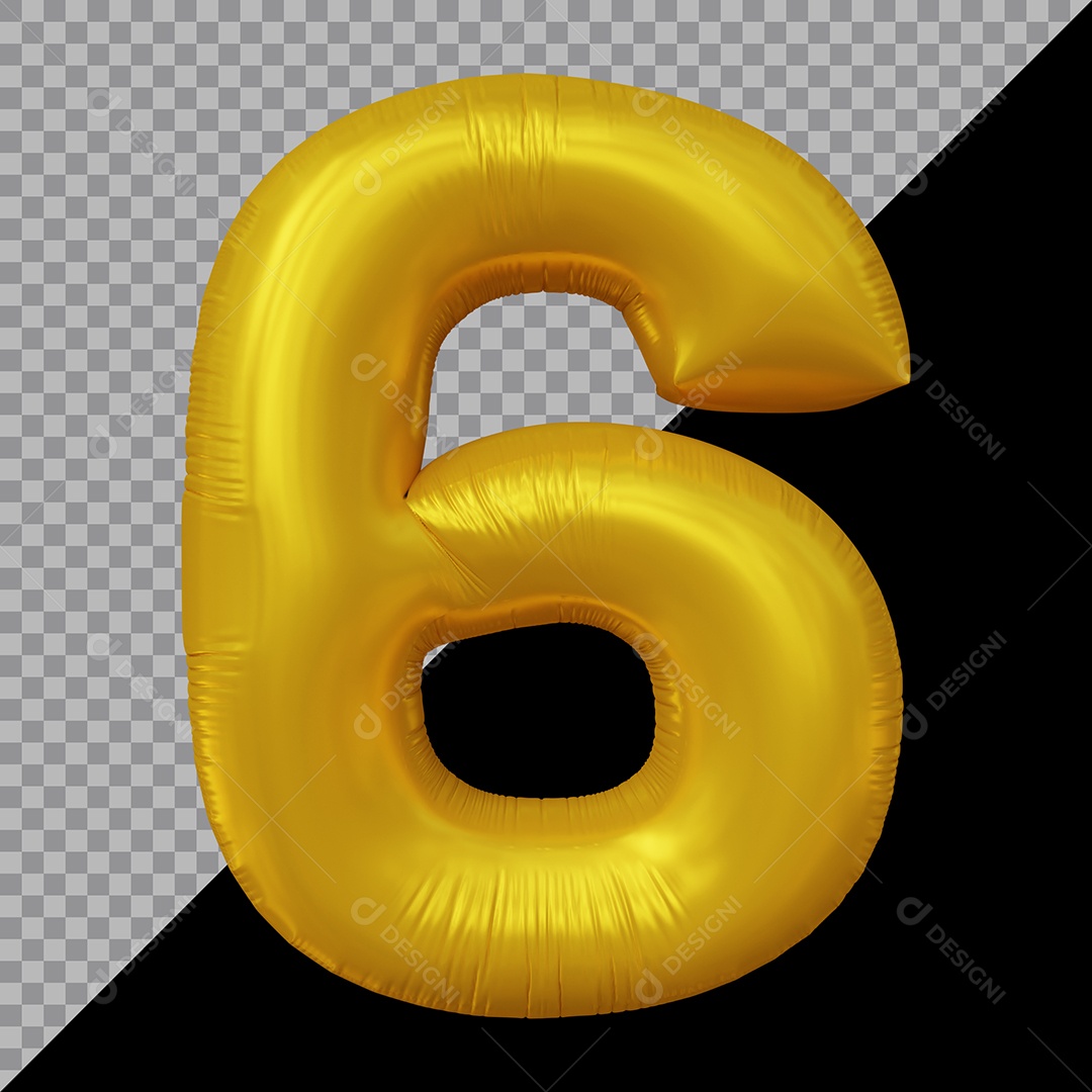 Número 3D 6 Dourado Para Composição PSD