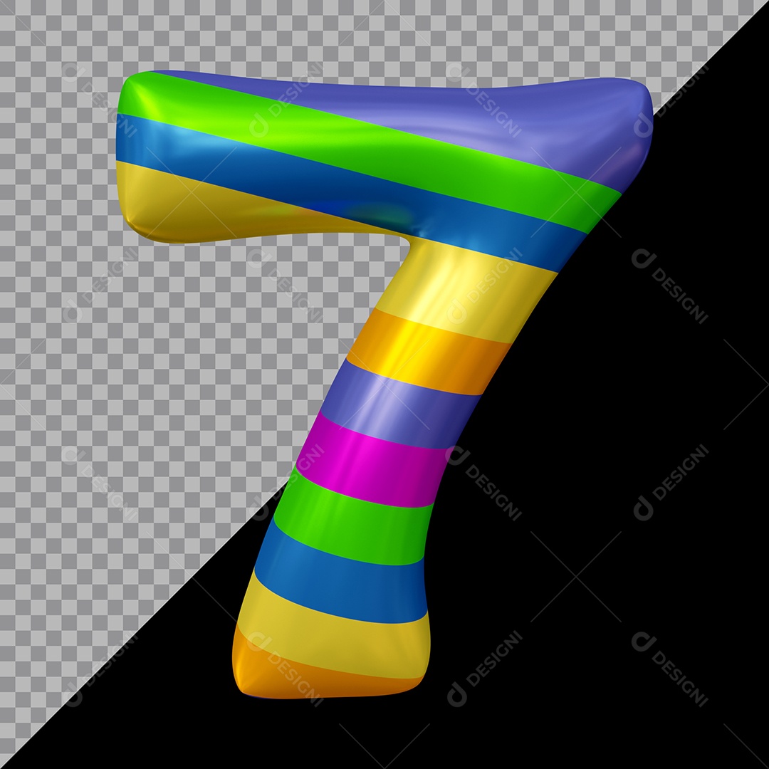 Número 3D 7 Colorido Para Composição PSD