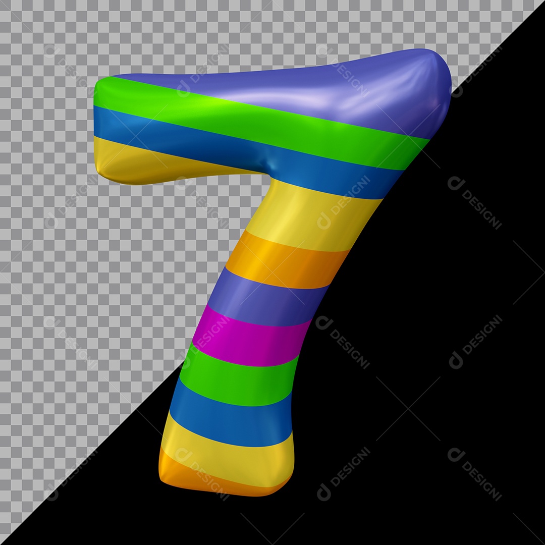 Número 3D 7 Colorido Para Composição PSD