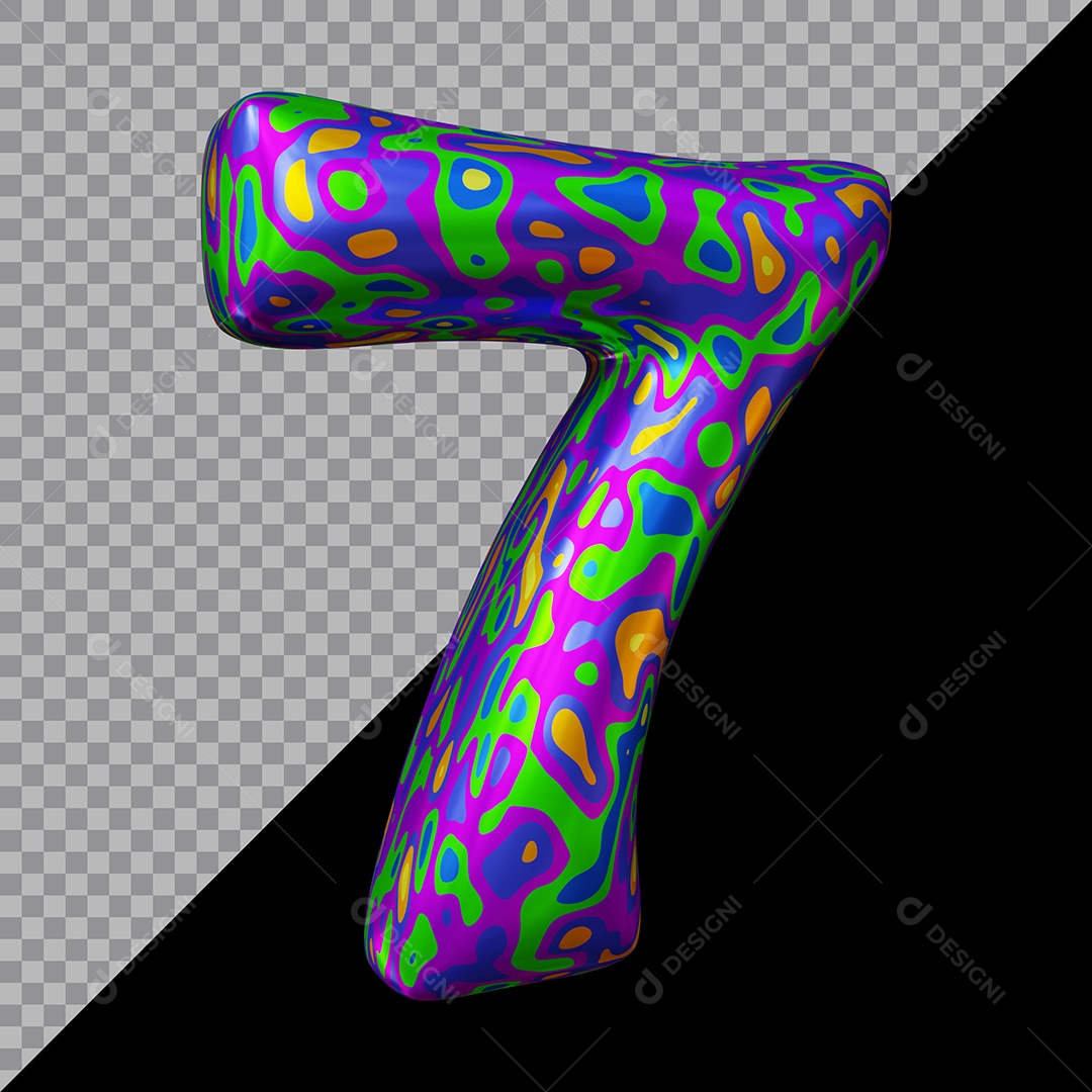 Número 3D 7 Colorido Para Composição PSD