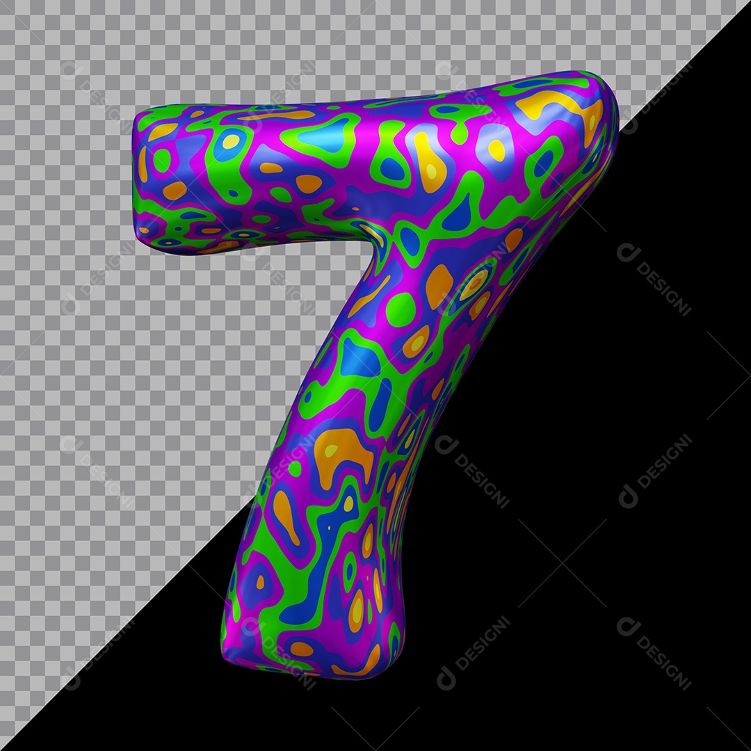 Número 3D 7 Colorido Para Composição PSD
