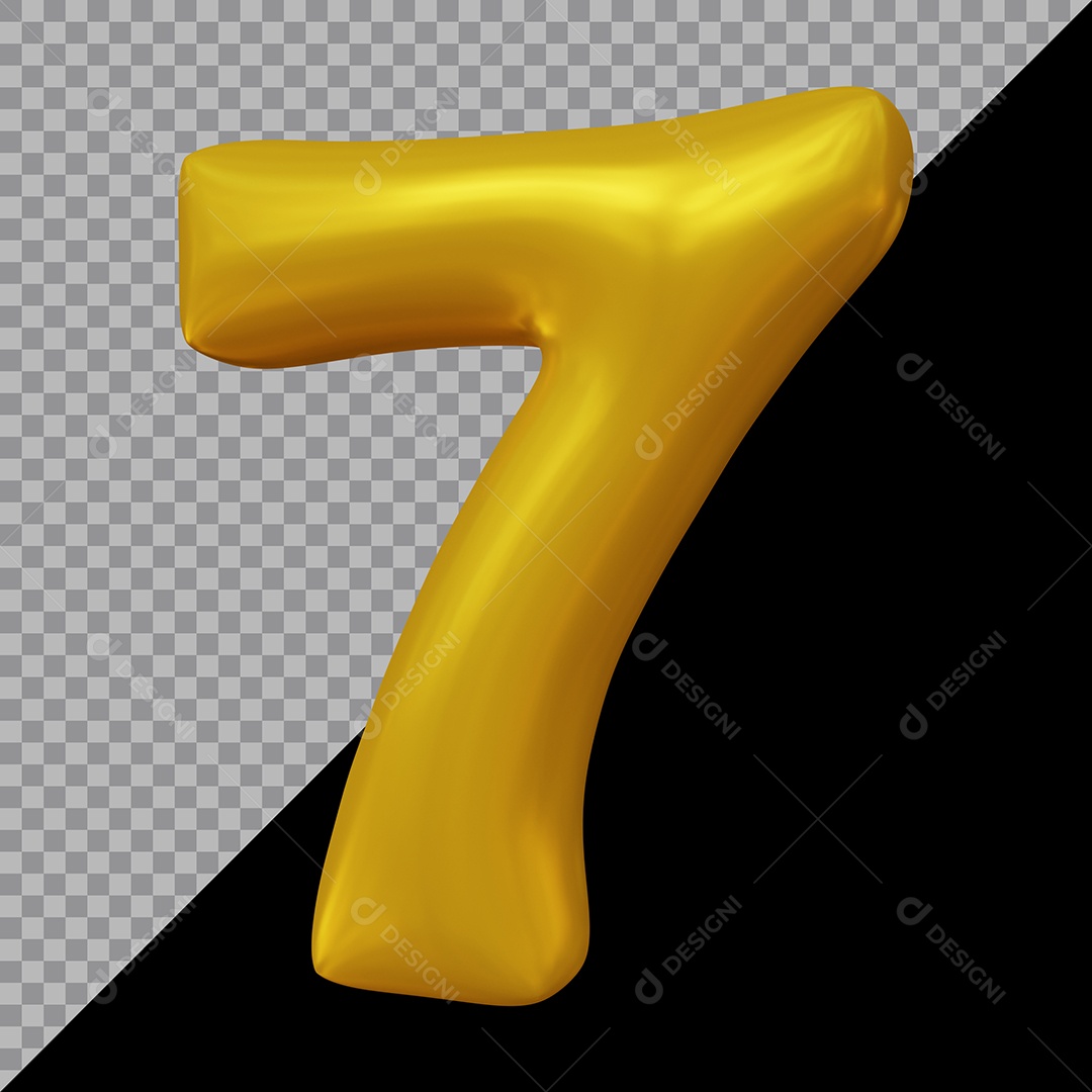Número 3D 7 Dourado Para Composição PSD