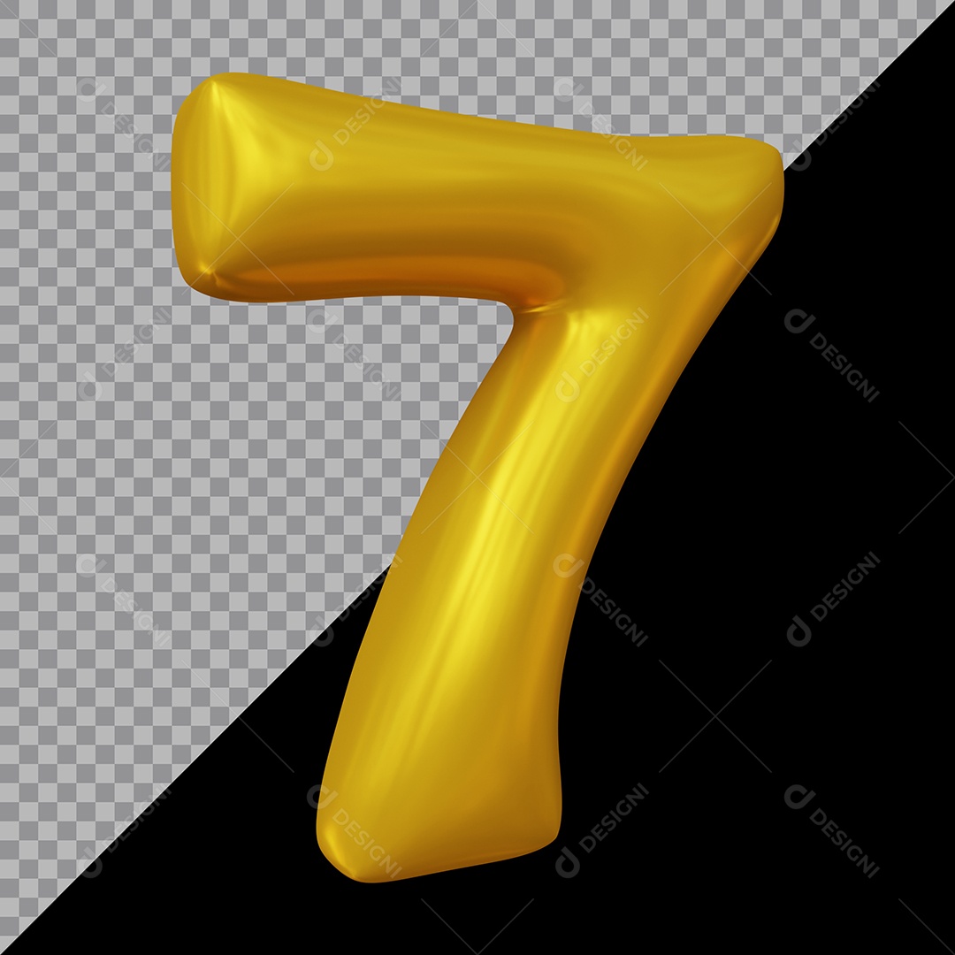 Número 3D 7 Dourado Para Composição PSD