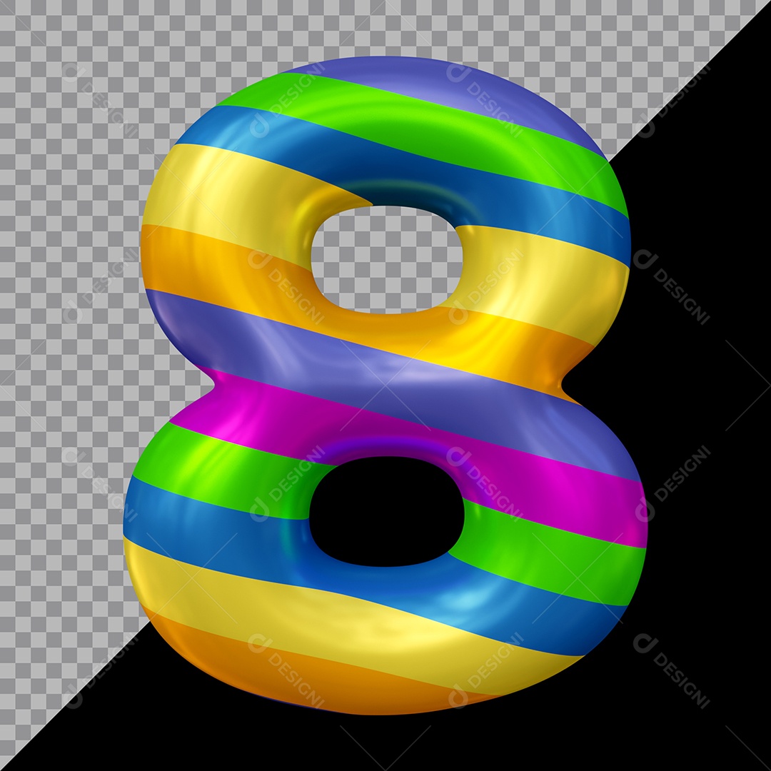 Número 3D 8 Colorido Para Composição PSD