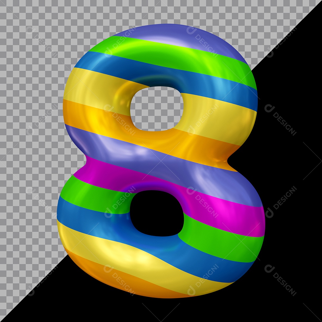 Número 3D 8 Colorido Para Composição PSD