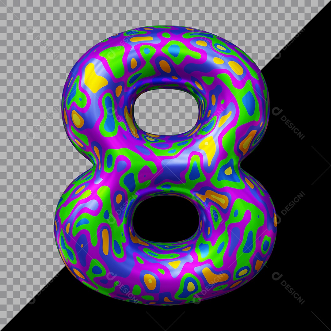 Número 3D 8 Colorido Para Composição PSD