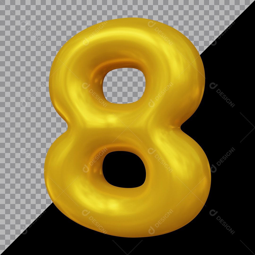 Número 3D 8 Dourado Para Composição PSD