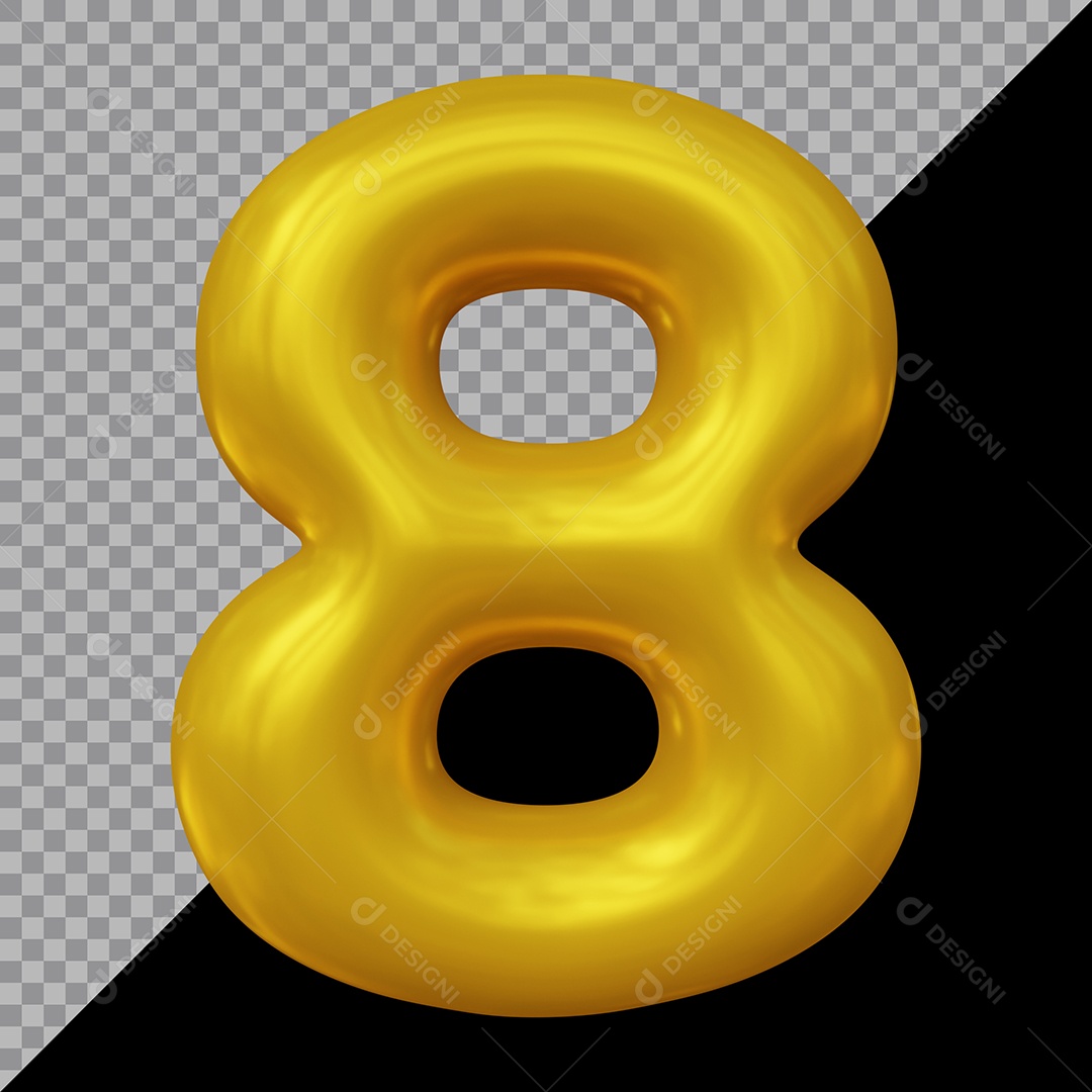 Número 3D 8 Dourado Para Composição PSD