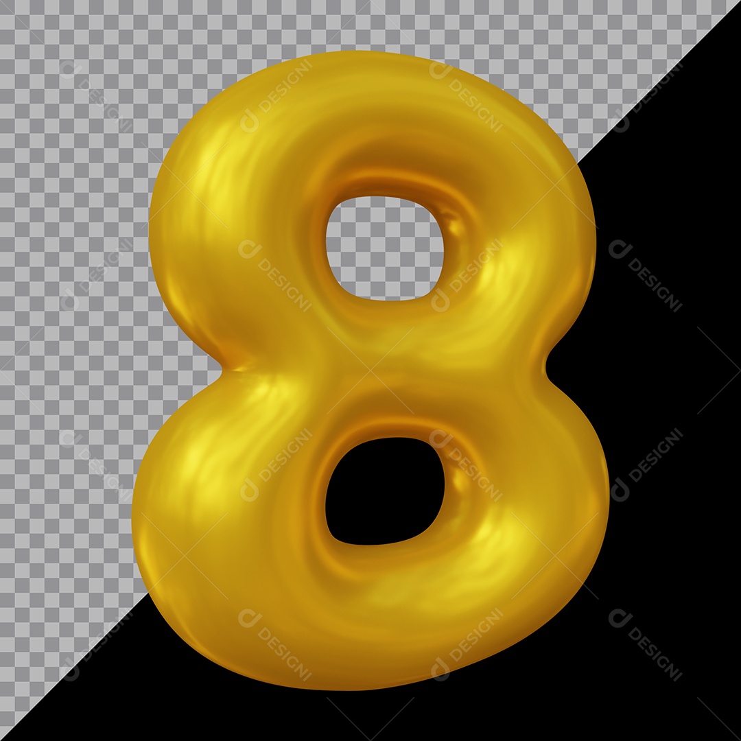 Número 3D 8 Dourado Para Composição PSD