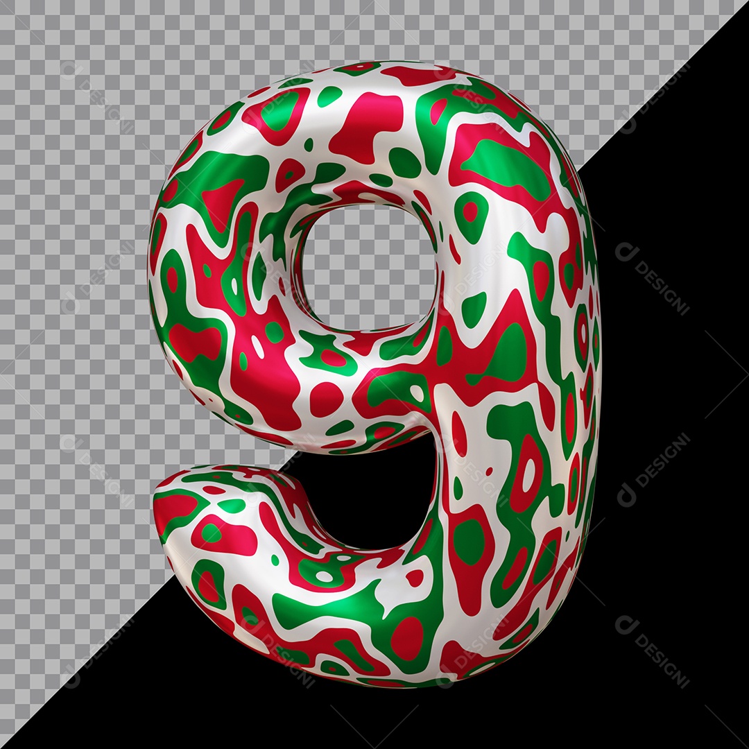 Número 3D 9 Colorido Para Composição PSD