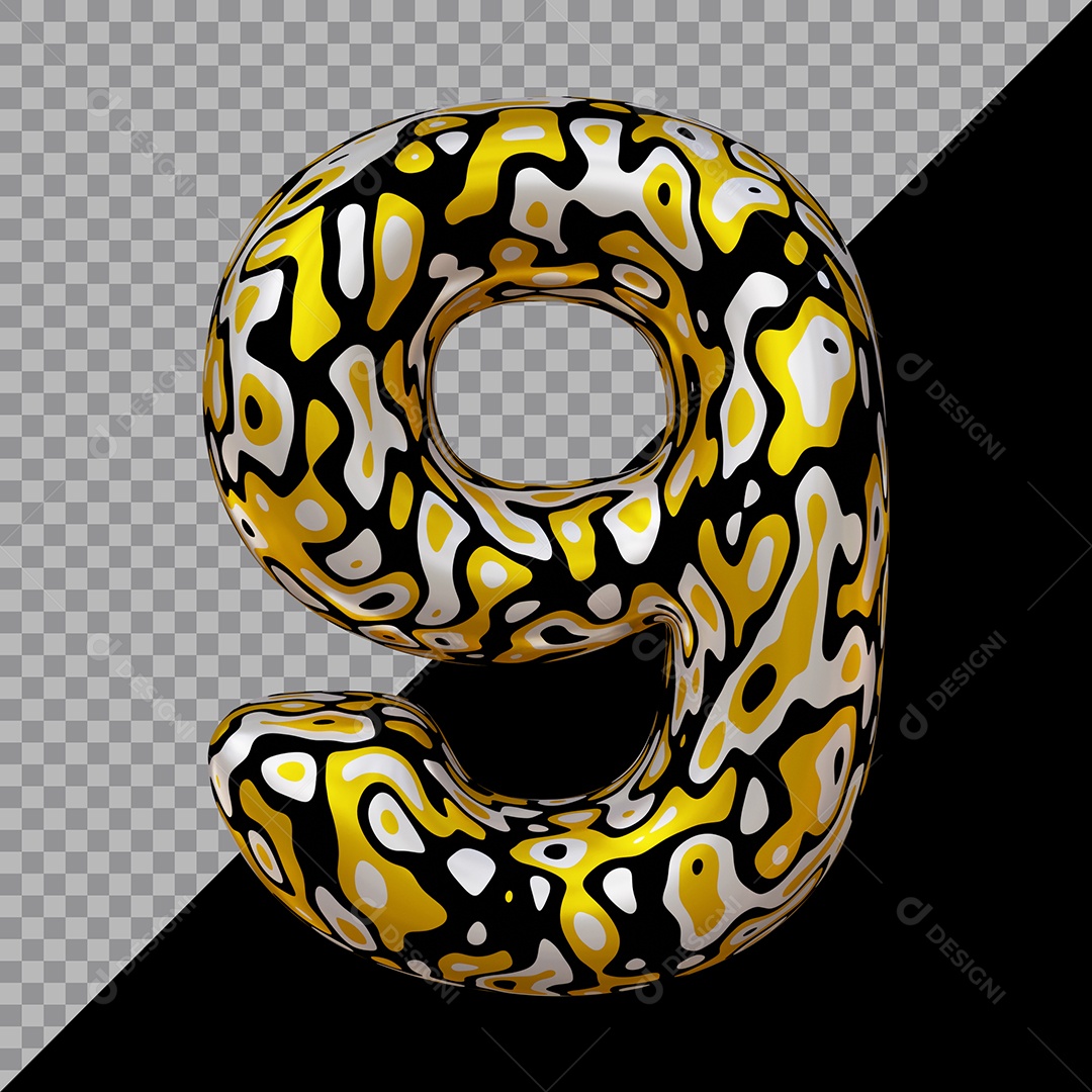 Número 3D 9 Colorido Para Composição PSD