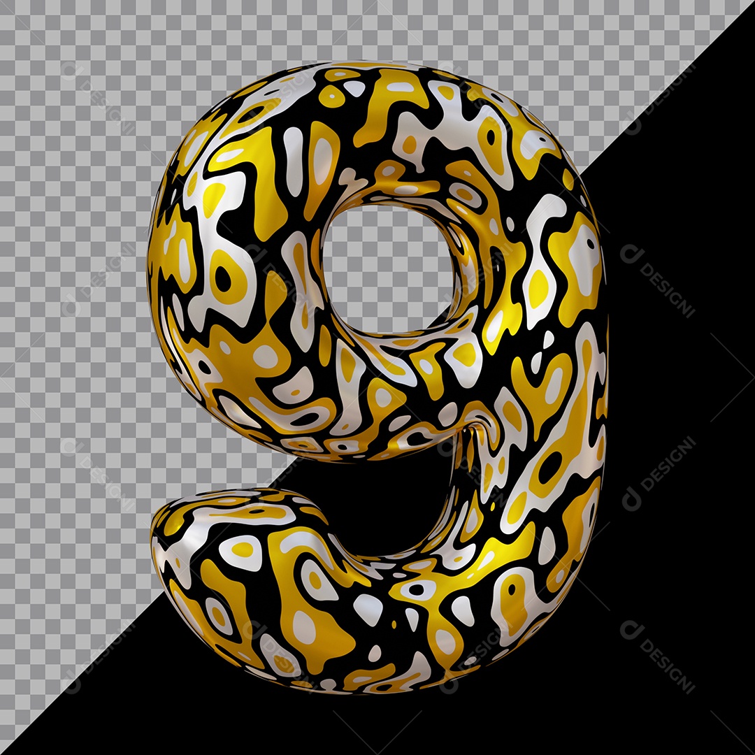 Número 3D 9 Colorido Para Composição PSD