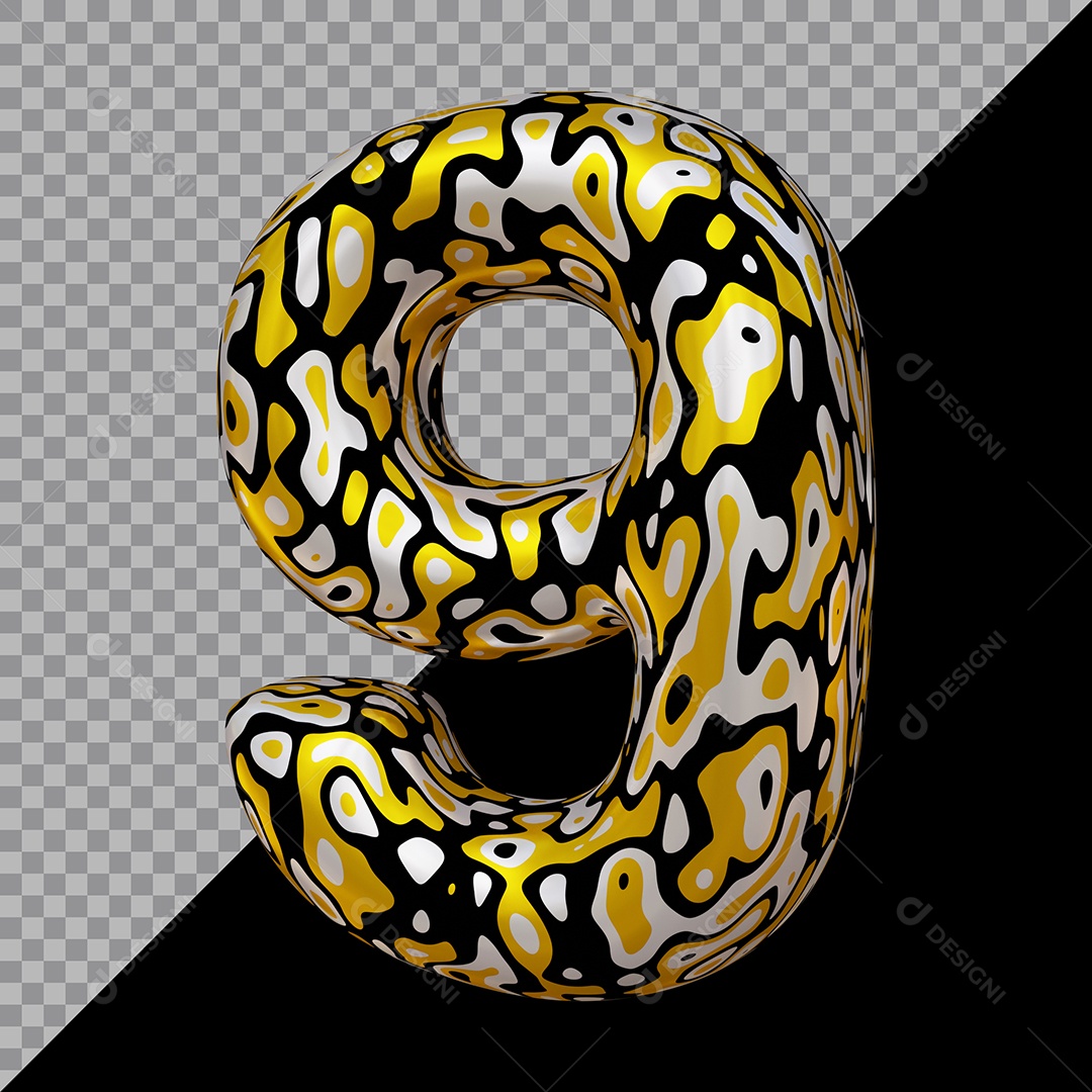 Número 3D 9 Colorido Para Composição PSD
