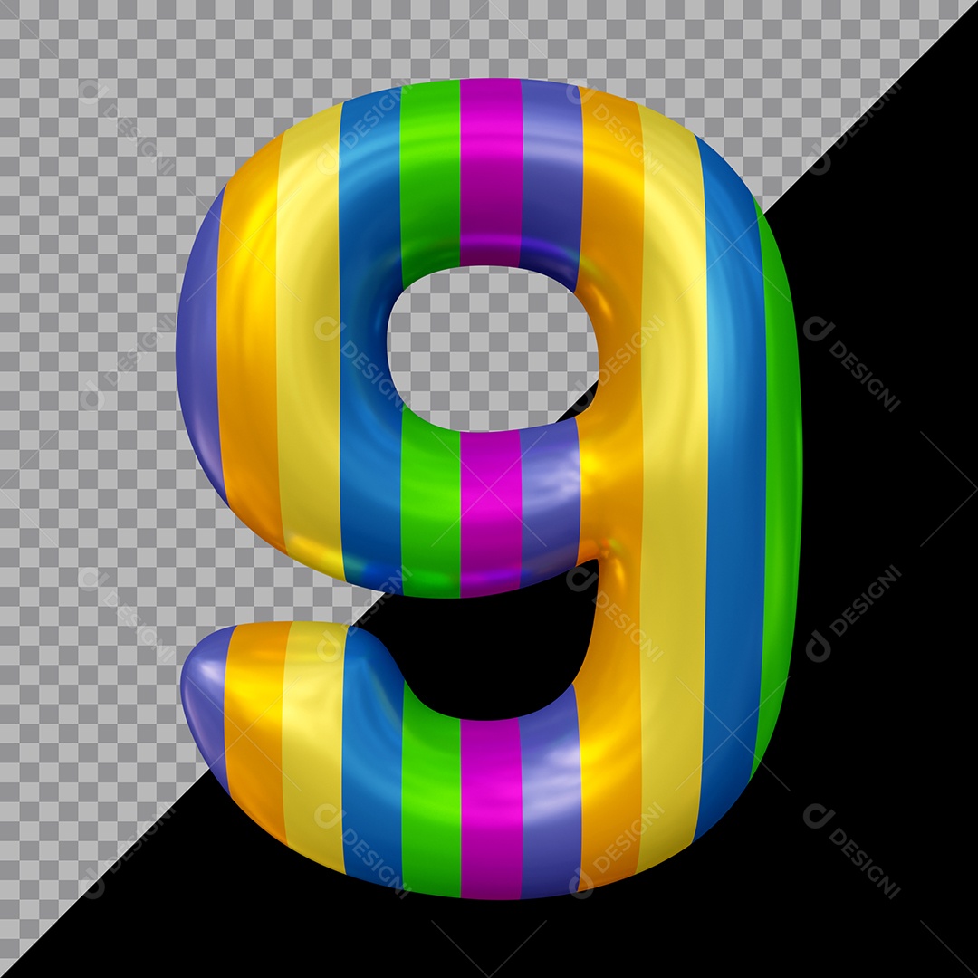 Número 3D 9 Colorido Para Composição PSD