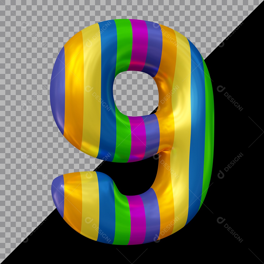 Número 3D 9 Colorido Para Composição PSD