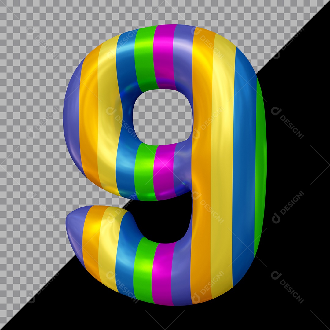 Número 3D 9 Colorido Para Composição PSD