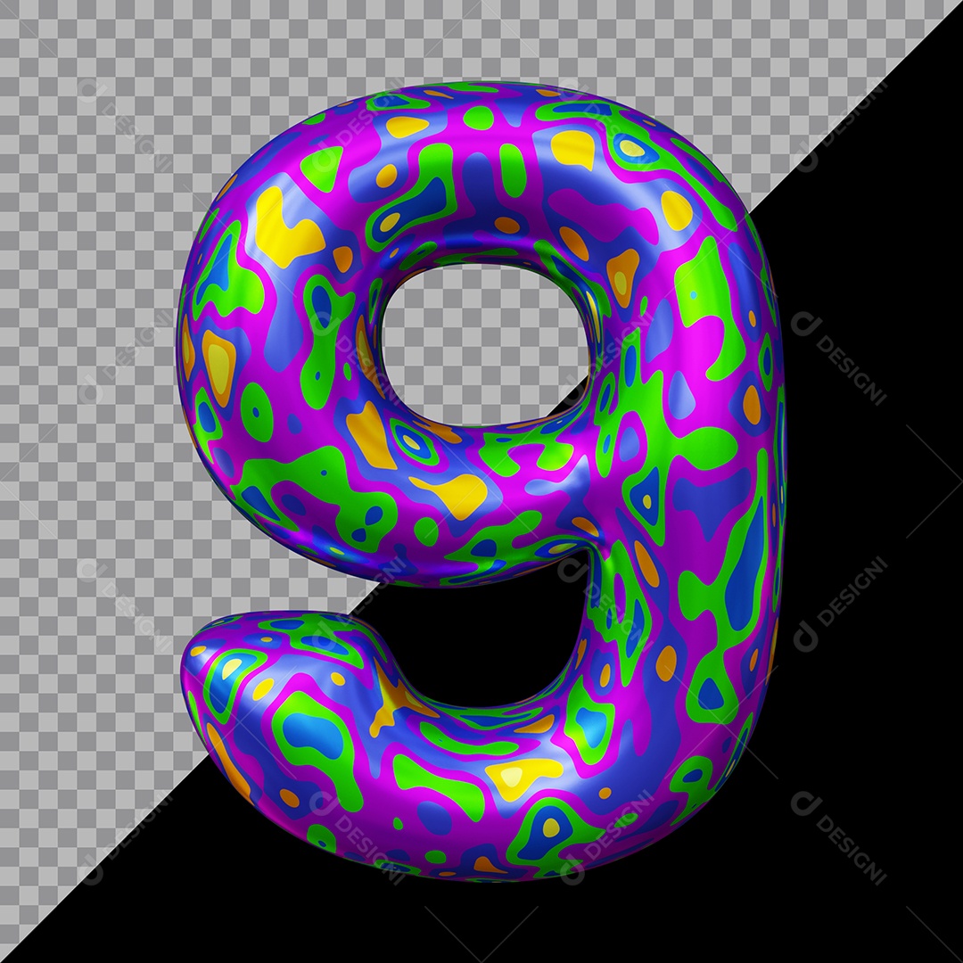 Número 3D 9 Colorido Para Composição PSD