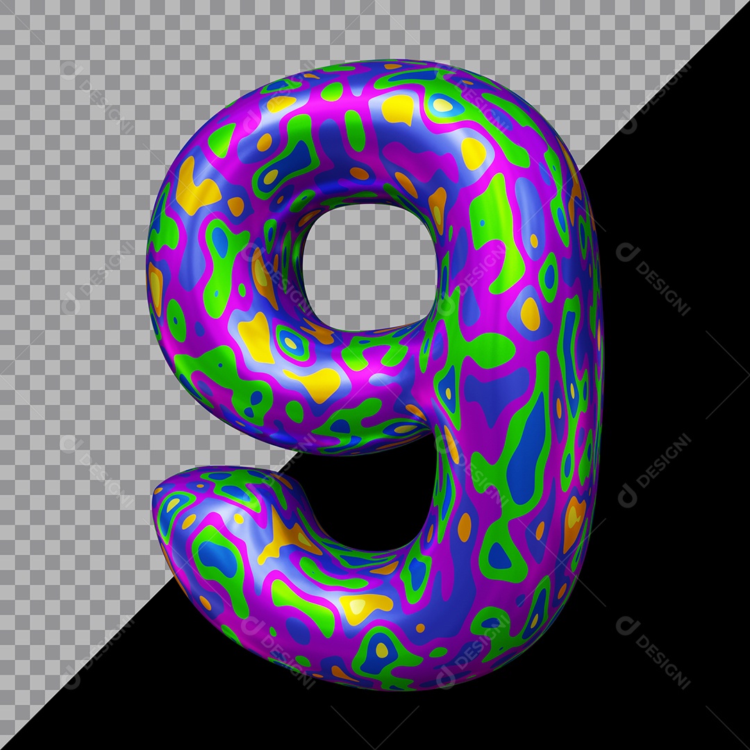 Número 3D 9 Colorido Para Composição PSD