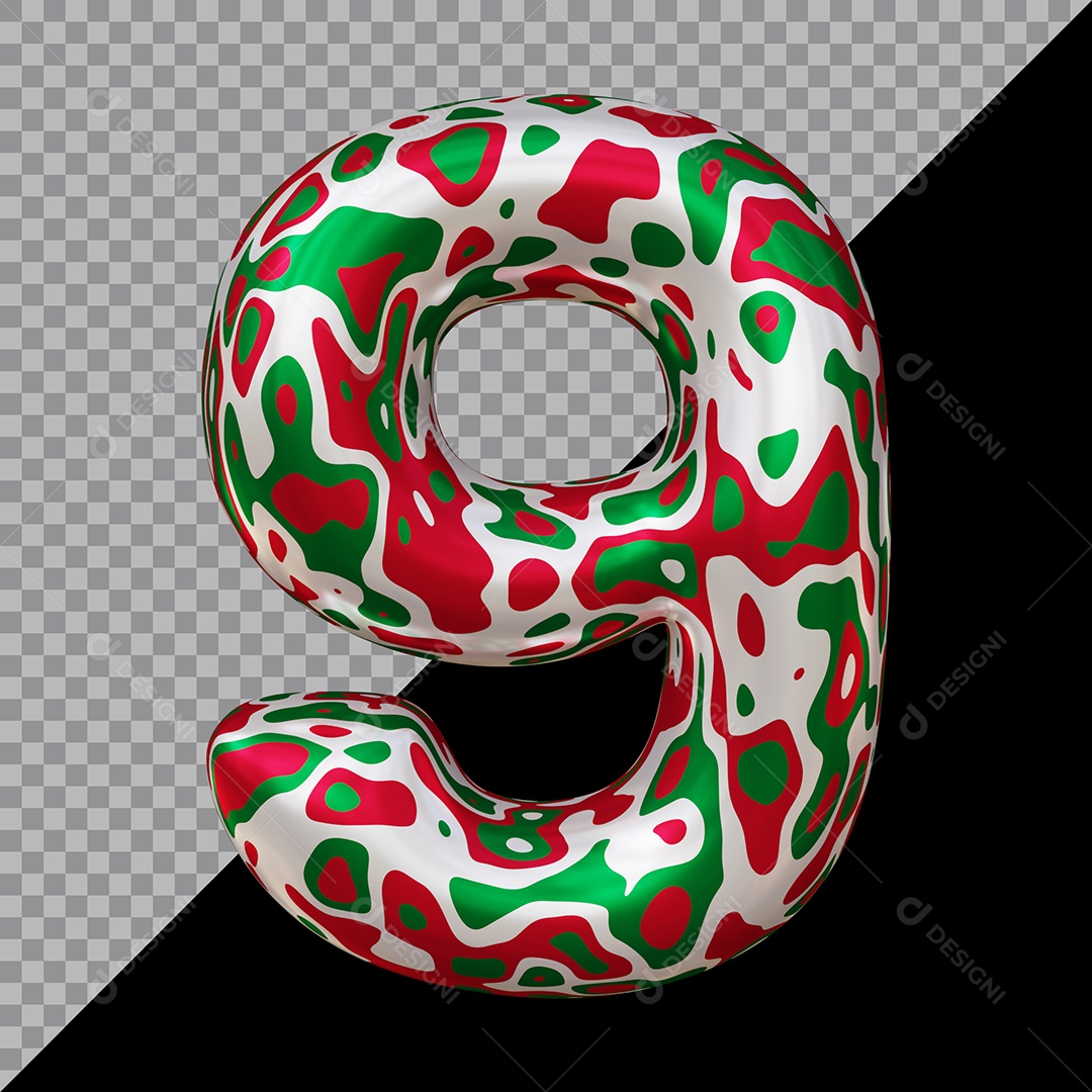 Número 3D 9 Colorido Para Composição PSD