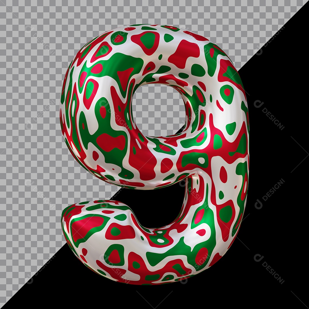 Número 3D 9 Colorido Para Composição PSD