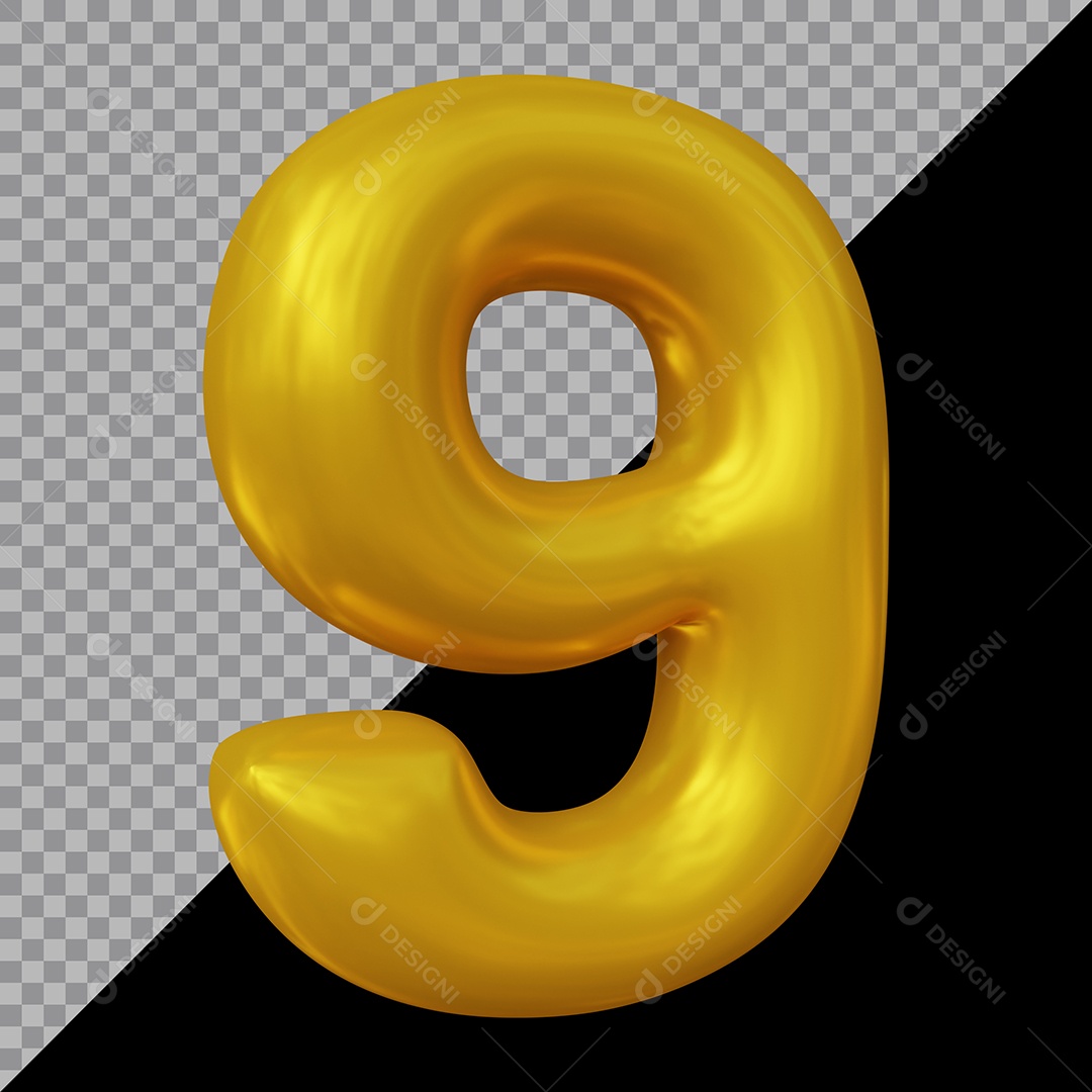 Número 3D 9 Dourado Para Composição PSD
