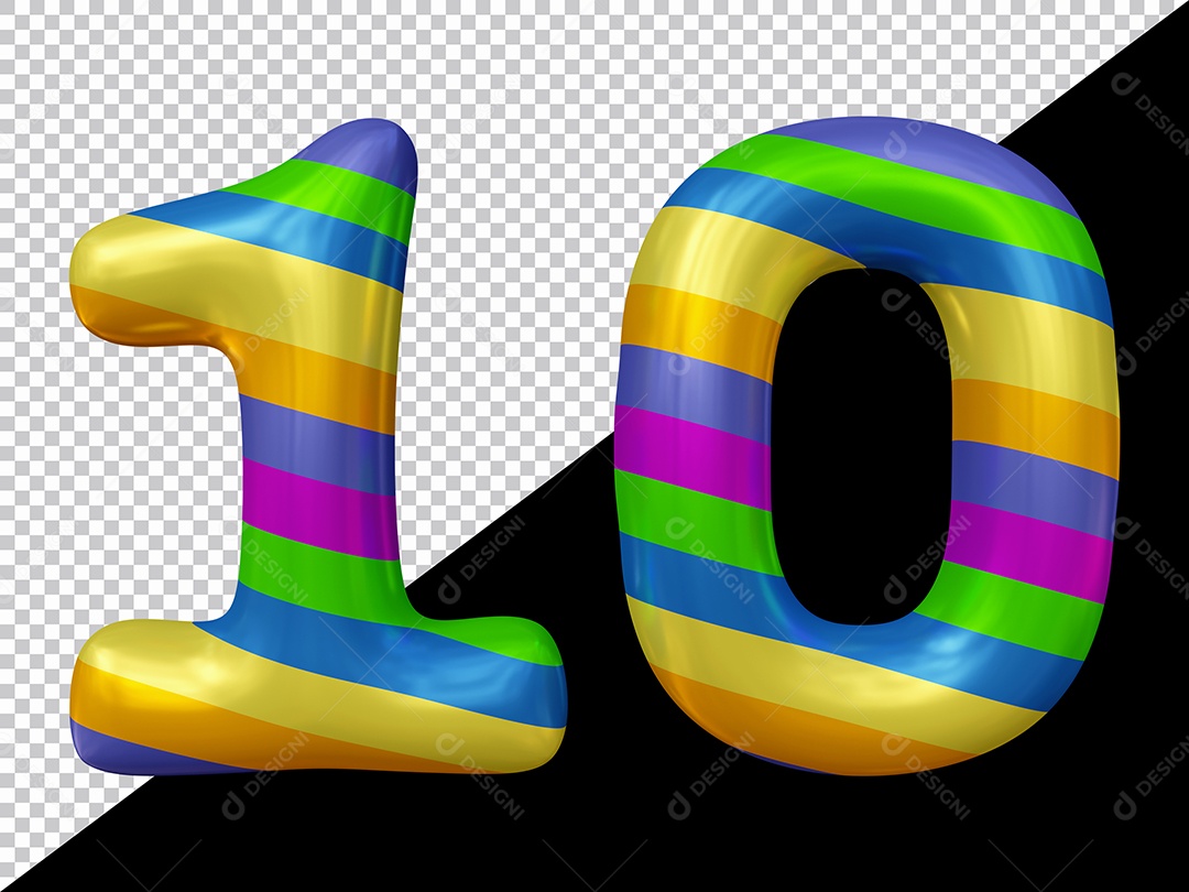 Número 3D 10 Colorido Para Composição PSD