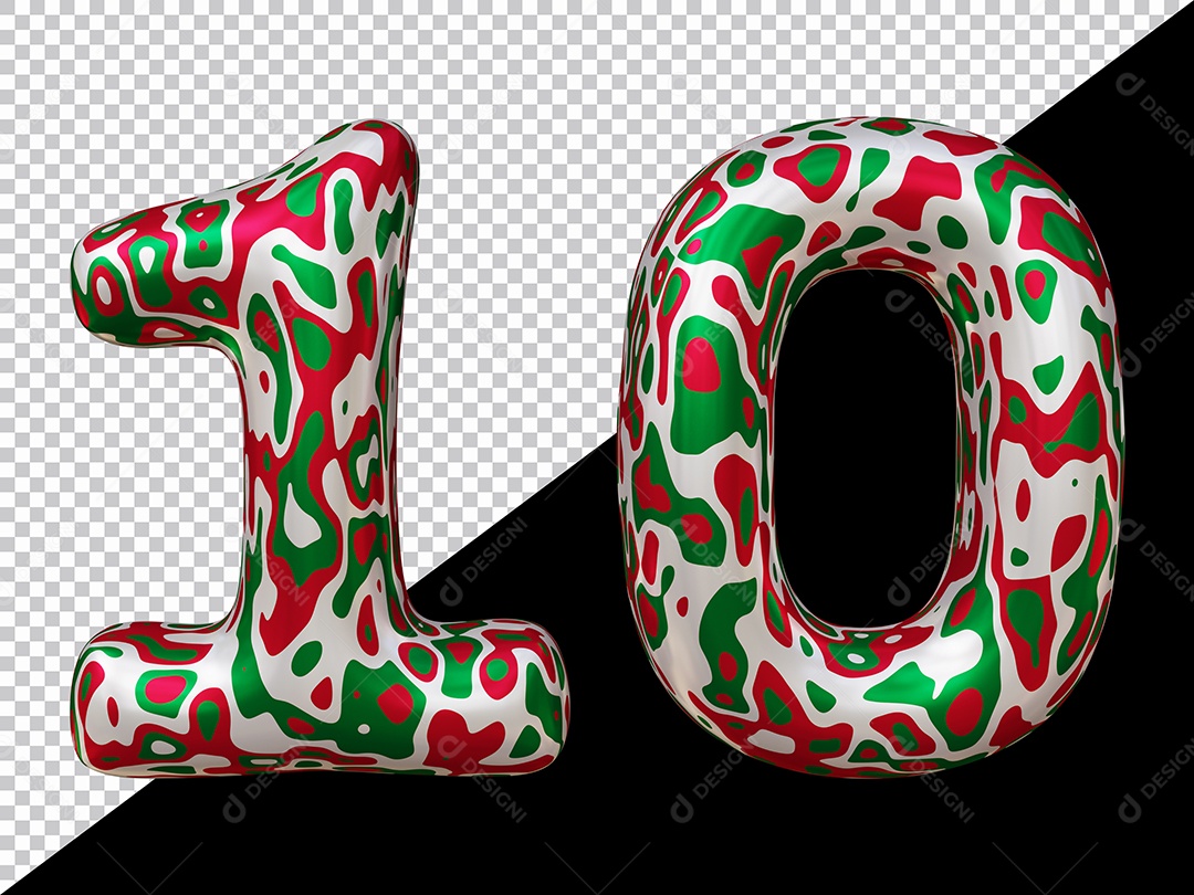 Número 3D 10 Colorido Para Composição PSD