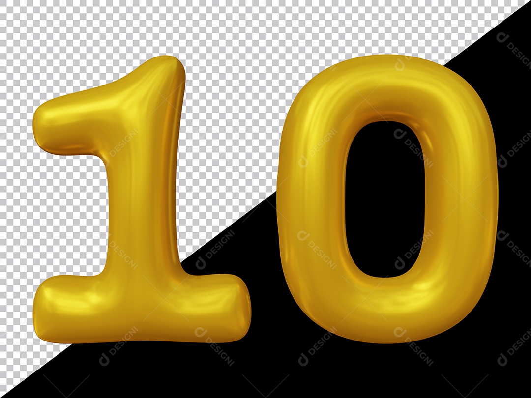 Número 3D 10 Dourado Para Composição PSD