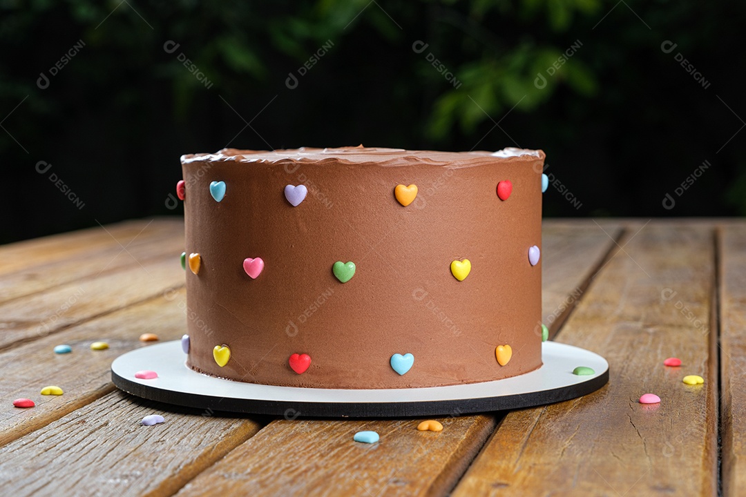 Detalhe de bolo de chocolate coberto com ganache de chocolate meio amargo