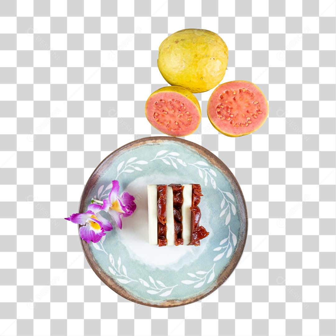 Pedaço De Bolo e Goiaba No Prato PNG Transparente