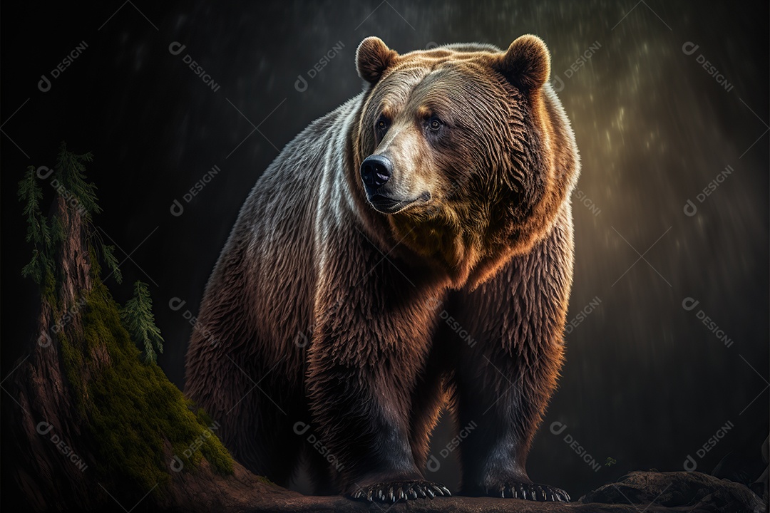 Grande urso pardo em seu habitat. Debaixo dágua Ensolarado