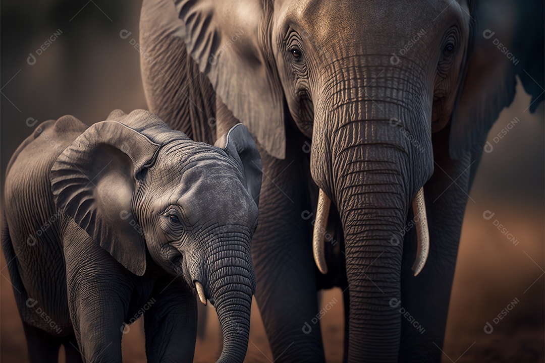 Grande elefante com filhote em seu habitat natural. ensolarado