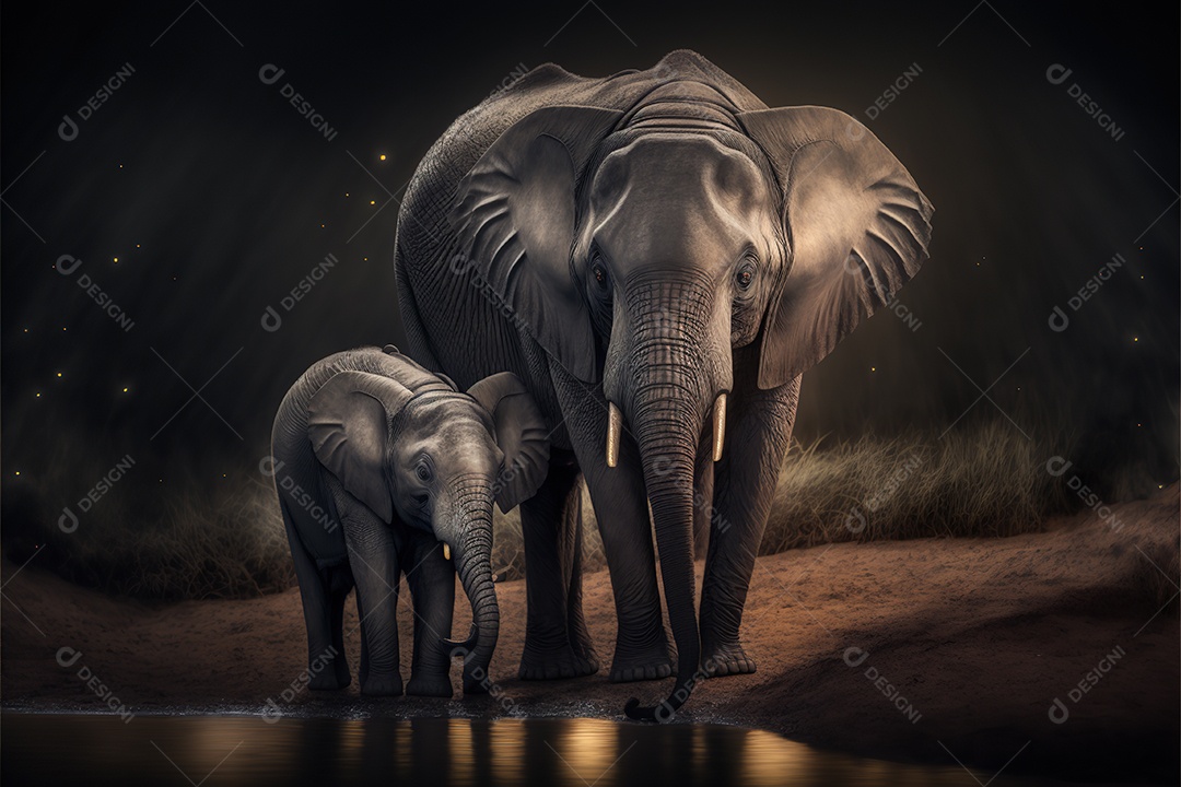 Grande elefante com filhote em seu habitat natural. ensolarado