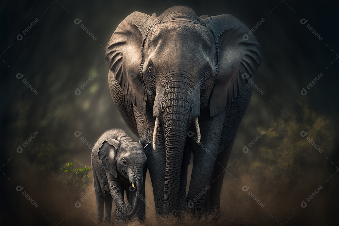 Grande elefante com filhote em seu habitat natural. ensolarado