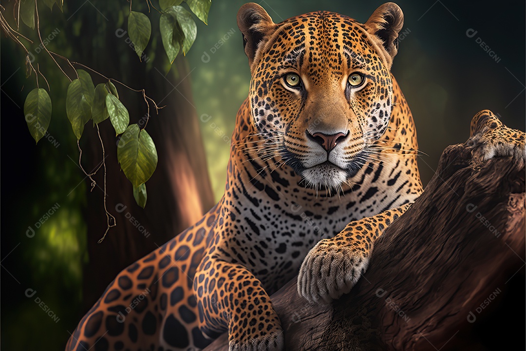 Bela onça pintada em seu habitat natural. Floresta