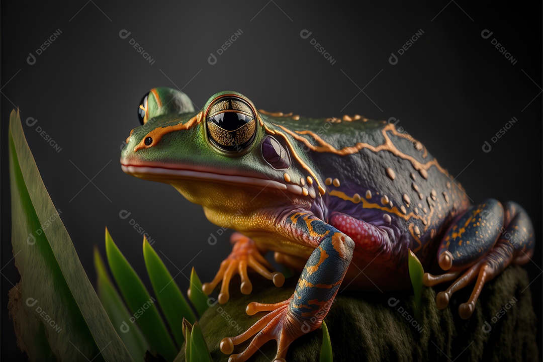 Sapo de vidro em um fundo escuro, exótico