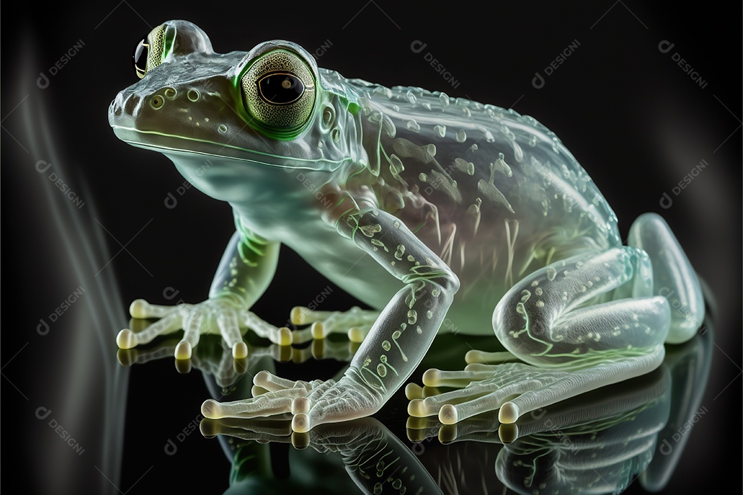 Sapo de vidro em um fundo escuro, exótico