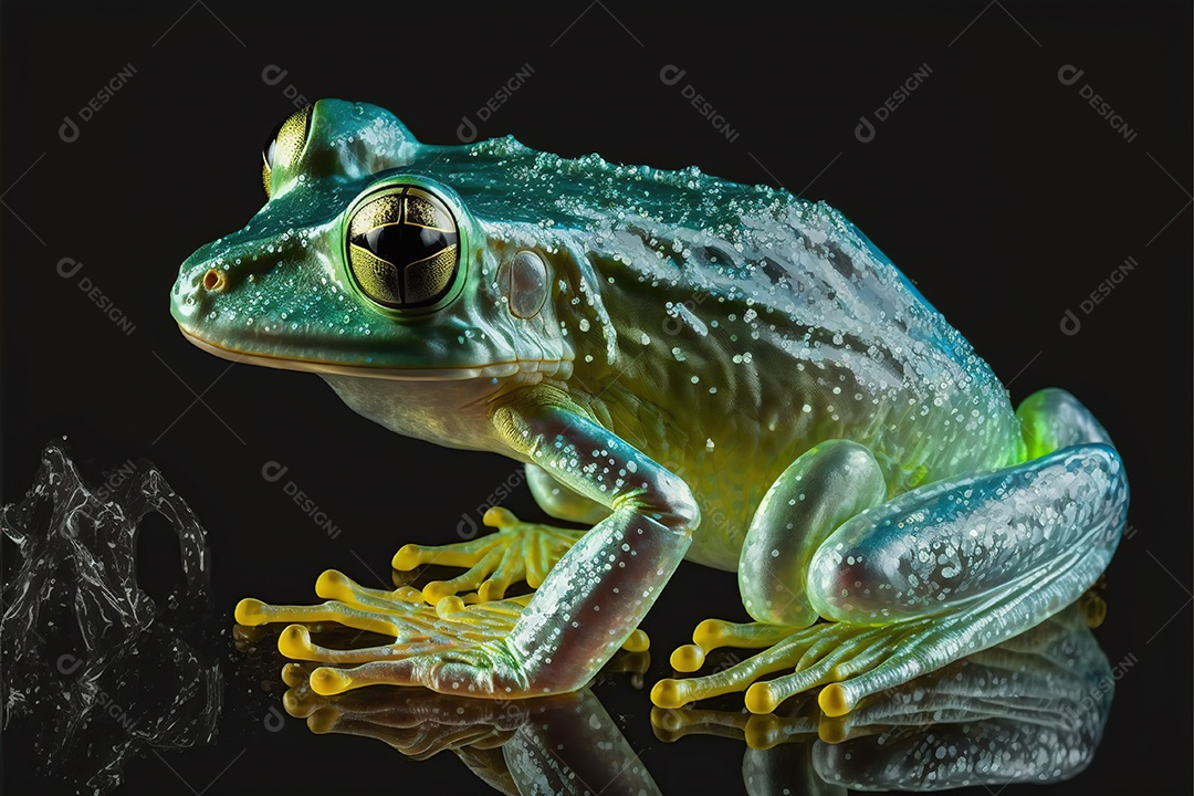 Sapo de vidro em um fundo escuro, exótico