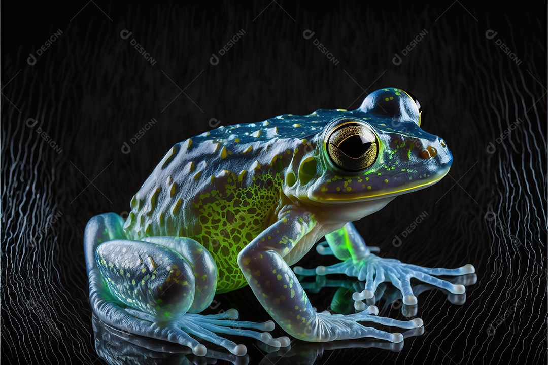 Sapo de vidro em um fundo escuro, exótico