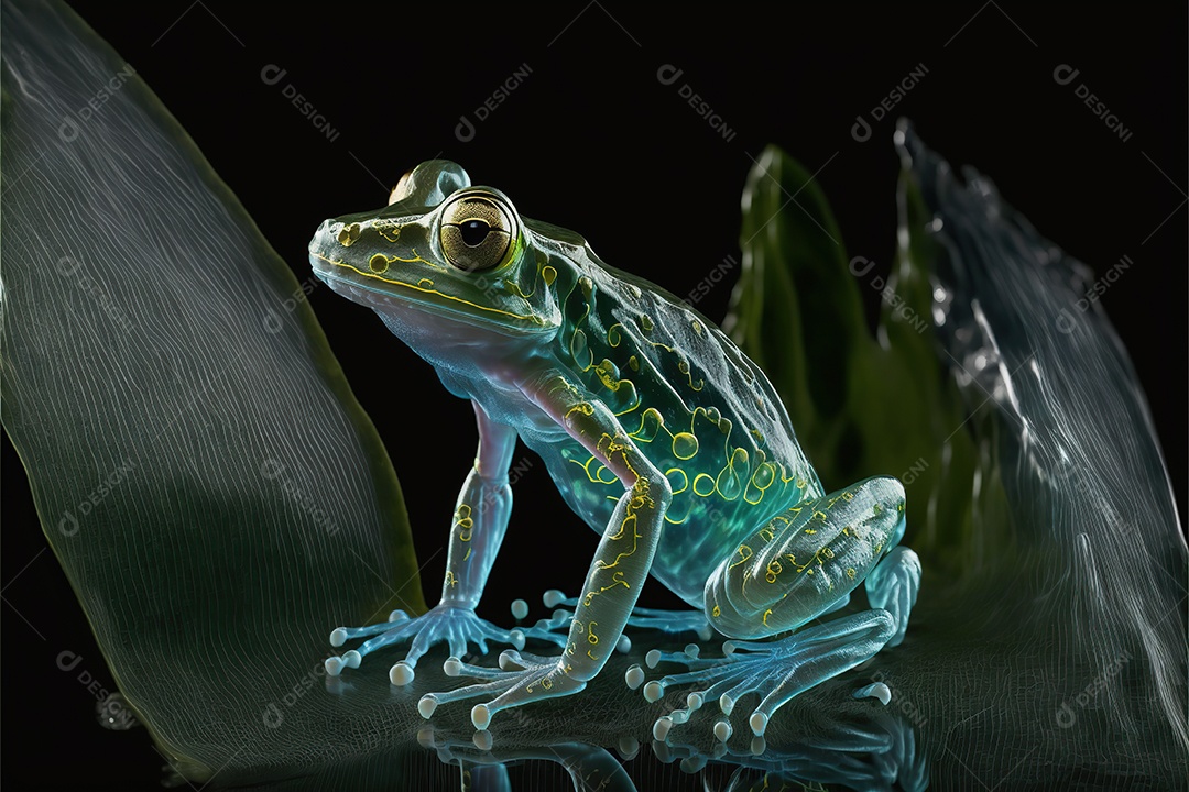 Sapo de vidro em um fundo escuro, exótico