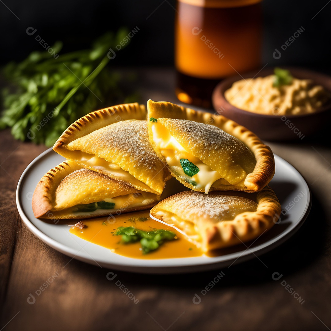 Pratos de comida alimento sobre uma mesa madeira Imagem inteligência artificial