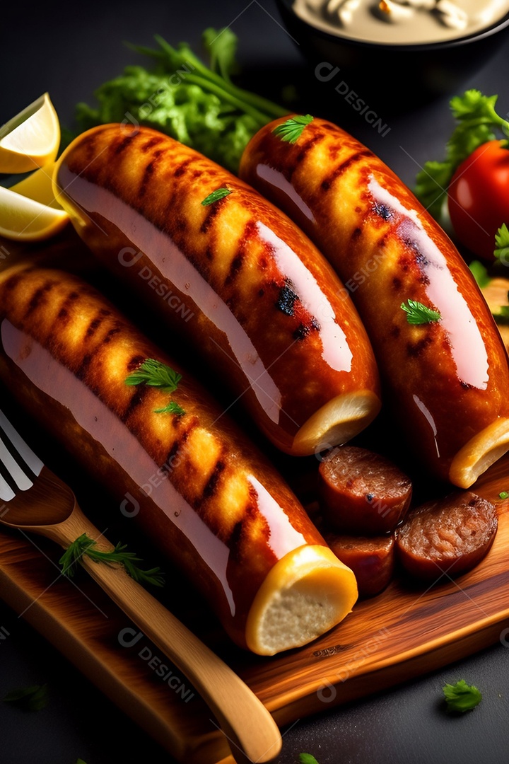 Pratos de comida alimento sobre uma mesa madeira Imagem inteligência artificial