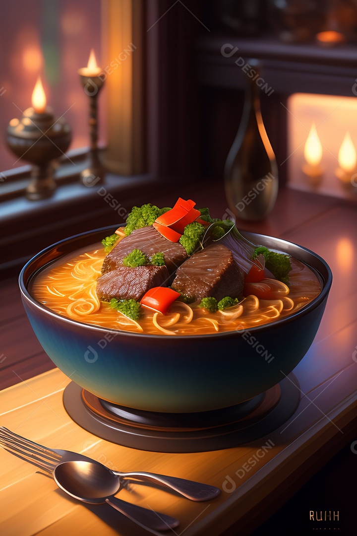 Pratos de comida alimento sobre uma mesa madeira Imagem inteligência artificial