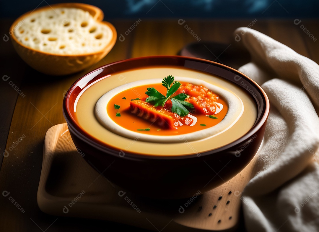 Pratos de comida alimento sobre uma mesa madeira Imagem inteligência artificial