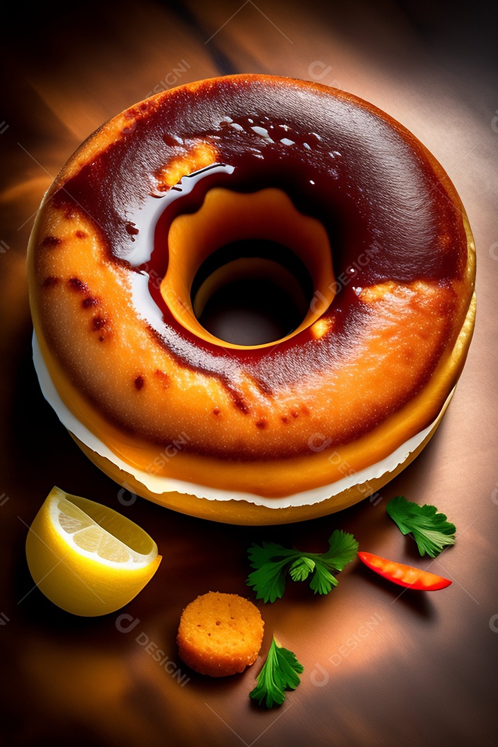 Bolo de chocolate alimento sobre uma mesa madeira Imagem inteligência artificial