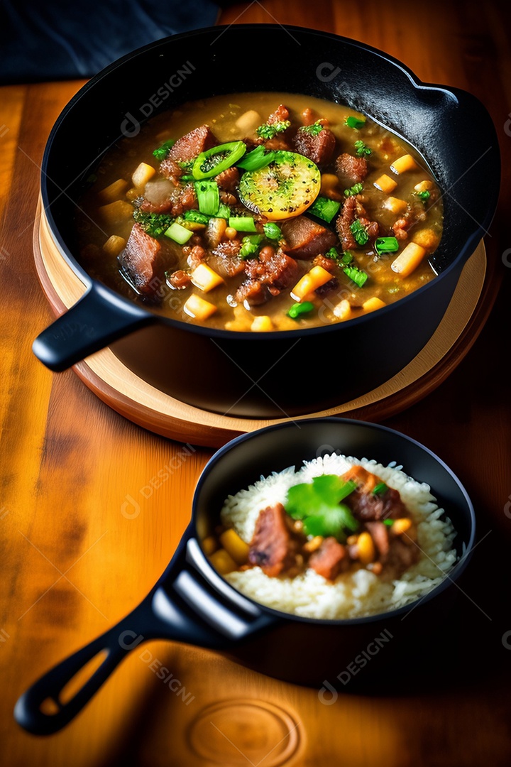 Pratos de comida alimento sobre uma mesa madeira Imagem inteligência artificial