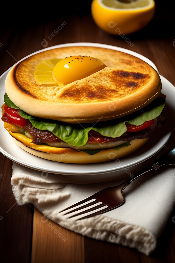 Pratos de comida alimento sobre uma mesa madeira Imagem inteligência artificial