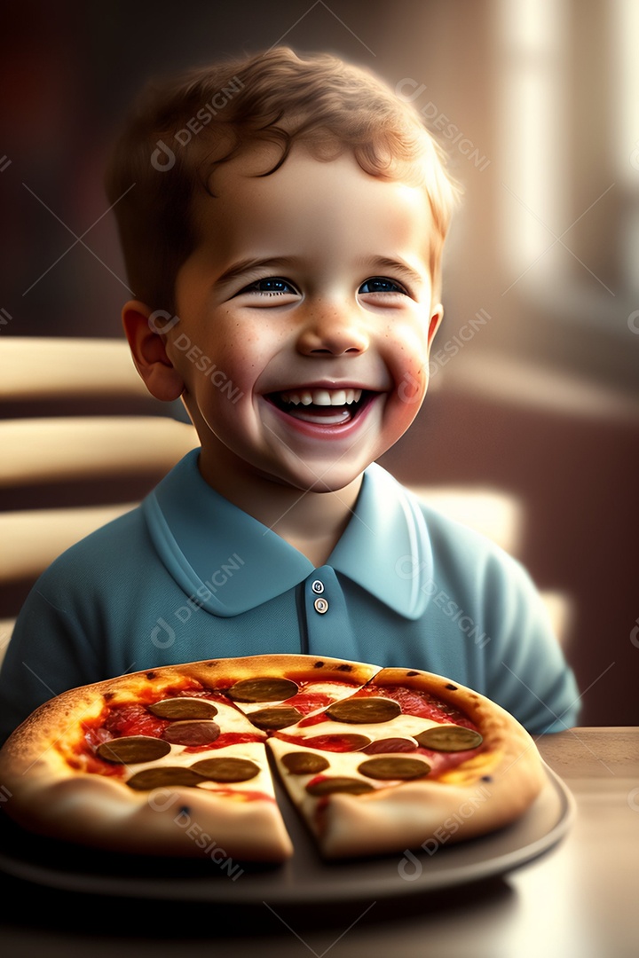 Linda criança feliz e sorridente Pizza assada imagem inteligência artificial